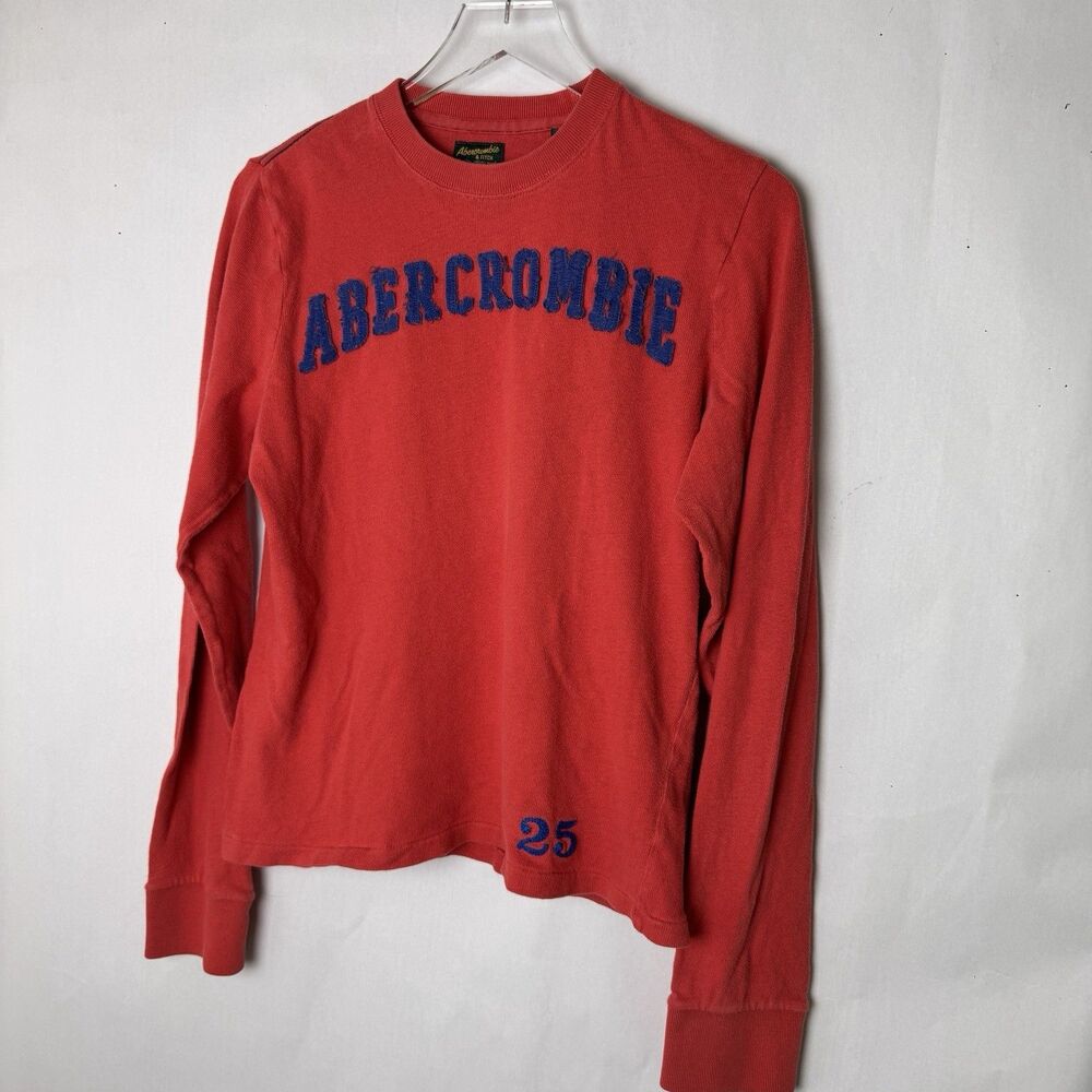 Vintage Abercrombie & Fitch Shirt Mens Small Red Long Sleeve Muscle Graphic Y2k